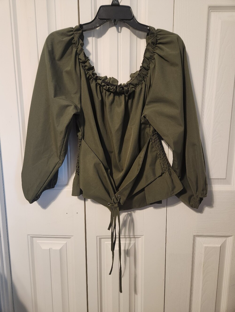 SHEIN Olive Drawstring Peasant Top